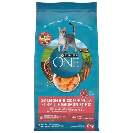 Purina One Salmon and Rice Adult Dry Cat Food, Made with Real Meat, 3-kg