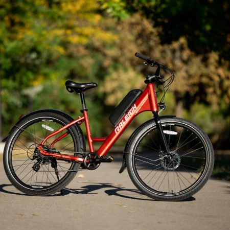 Raleigh Delta-E Adult Bike, 250 W Motor, Aluminum Frame, 27.5-in, Red