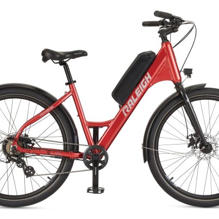 Raleigh Delta-E Adult Bike, 250 W Motor, Aluminum Frame, 27.5-in, Red