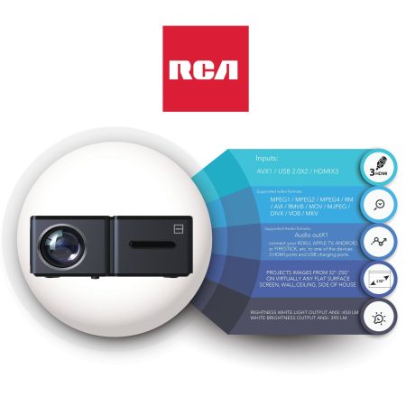 RCA 1080p Full HD Home Theater LED Projector, Black