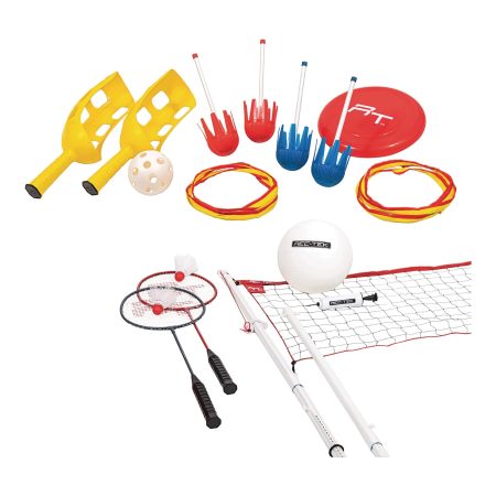 Rec-Tek Outdoor Portable 5-in-1 Volleyball/Badminton/Lawn Darts & more,19pc, Kids Ages 8+