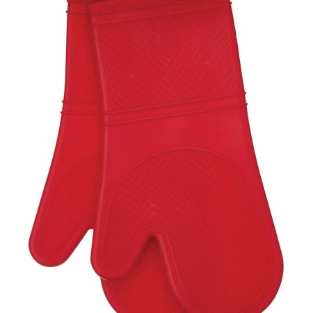 MASTER Chef 2pc Silicone Oven Mitt Set, Non-Slip Grip, Red