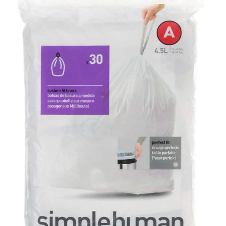 simplehuman Code A Drawstring Custom Fit Trash Can Liners, 30-pk, White, 4.5-L