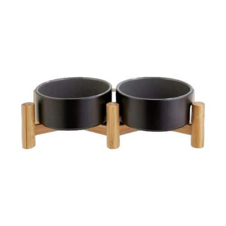 Reddy Black Ceramic & Bamboo Elevated Double Diner, Black, 3.5-Cup