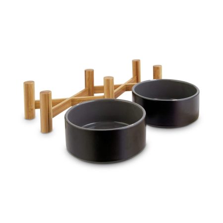 Reddy Black Ceramic & Bamboo Elevated Double Diner, Black, 3.5-Cup