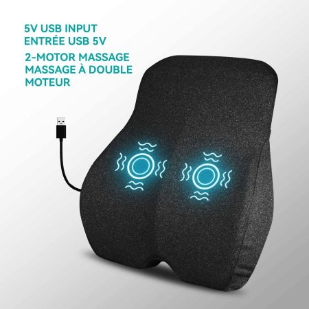 Reload 5V Electric Massage Memory Foam Lumbar Cushion with Built-In Switch, Grey