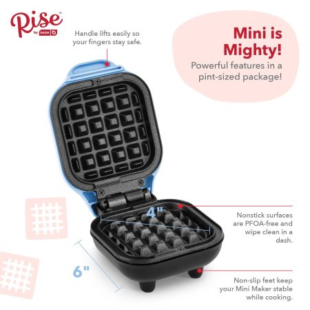 Dash Square Mini Waffle Maker, Compact Non-Stick, Blue