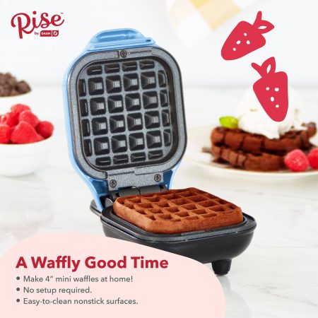 Dash Square Mini Waffle Maker, Compact Non-Stick, Blue