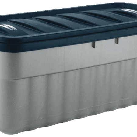 Rubbermaid Roughneck Jumbo Storage Box with Lid, 189-L, Grey/Blue