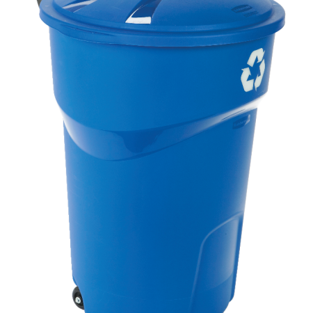 Rubbermaid Plastic Circular Wheeled Recycling Blue Box with Handle, 121-L