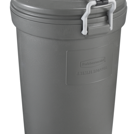 Rubbermaid Plastic Circular Animal Stopper Garbage Can, Grey, 121-L