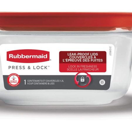 Rubbermaid Press & Lock Food Storage Container, Leak-Proof Lid, BPA-Free, 1.2 L (5 Cup)