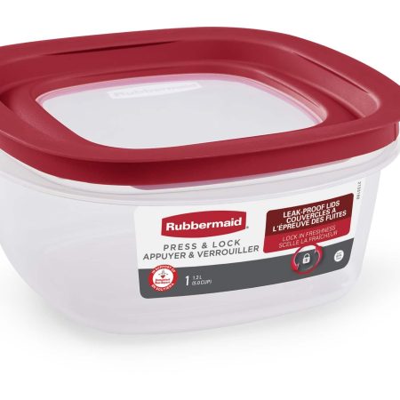 Rubbermaid Press & Lock Food Storage Container, Leak-Proof Lid, BPA-Free, 1.2 L (5 Cup)