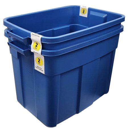 Rubbermaid Roughneck Heavy-Duty Storage Tote with Lid, 68-L, Blue 2-pk