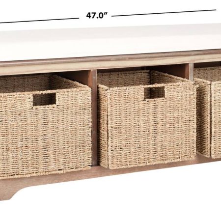 Safavieh Lonan Wicker Storage Bench, Grey Wash/White, 16.1-in x 47-in x 19.9-in