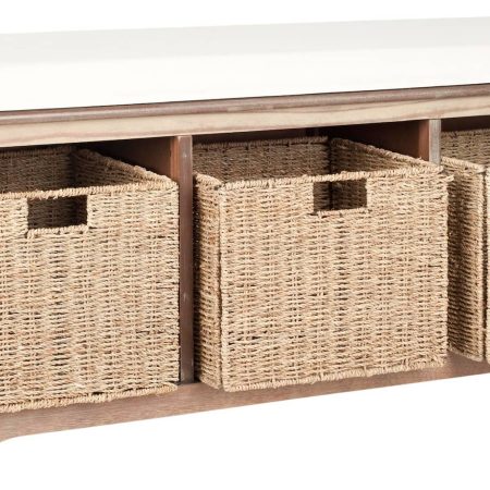 Safavieh Lonan Wicker Storage Bench, Grey Wash/White, 16.1-in x 47-in x 19.9-in