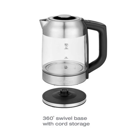 Salton Cordless Temperature Control Electric Kettle w/ Tea Infuser/Steeper & Auto Shut Off, Glass, 1.7L