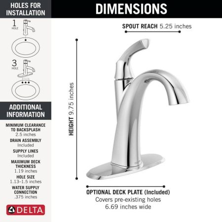 Delta Sandover Single Handle High Arc Lavatory/Bathroom Sink Faucet, Chrome