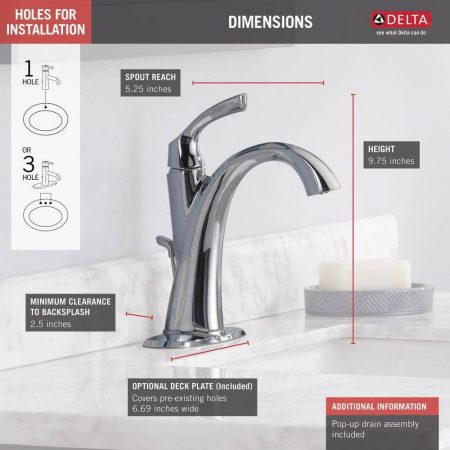 Delta Sandover Single Handle High Arc Lavatory/Bathroom Sink Faucet, Chrome