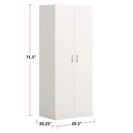 Sauder 2-Door Wardrobe/Armoire Clothes Storage Cabinet With Hanger Rod & Shelves, White