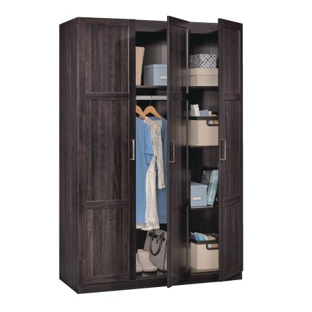 Sauder 3-Door Wardrobe/Armoire Clothes Storage Cabinet With Hanger Rod & Shelves, Cinnamon