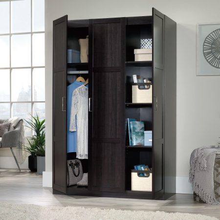 Sauder 3-Door Wardrobe/Armoire Clothes Storage Cabinet With Hanger Rod & Shelves, Cinnamon