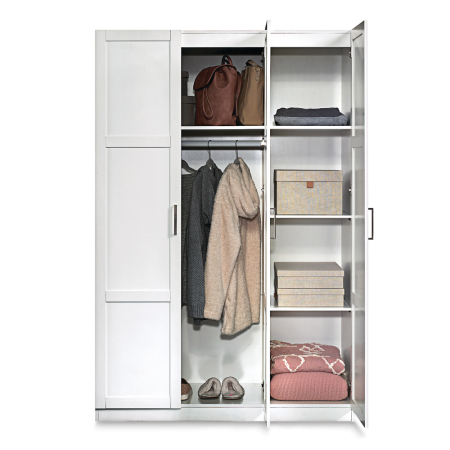 Sauder 3-Door Wardrobe/Armoire Clothes Storage Cabinet With Hanger Rod & Shelves, White