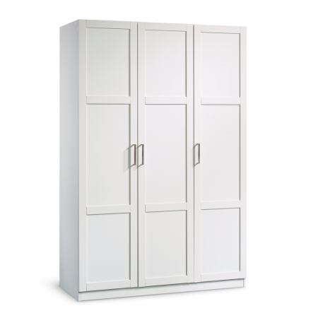 Sauder 3-Door Wardrobe/Armoire Clothes Storage Cabinet With Hanger Rod & Shelves, White