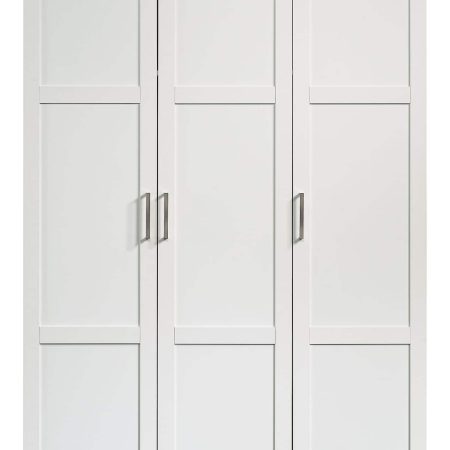 Sauder 3-Door Wardrobe/Armoire Clothes Storage Cabinet With Hanger Rod & Shelves, White