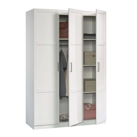 Sauder 3-Door Wardrobe/Armoire Clothes Storage Cabinet With Hanger Rod & Shelves, White