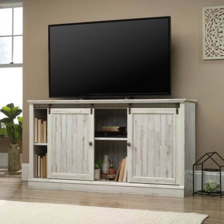 Sauder Barrister Lane 2-Door TV Stand & Media Storage Console Cabinet, White Plank Finish