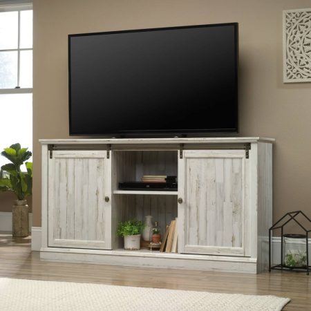 Sauder Barrister Lane 2-Door TV Stand & Media Storage Console Cabinet, White Plank Finish