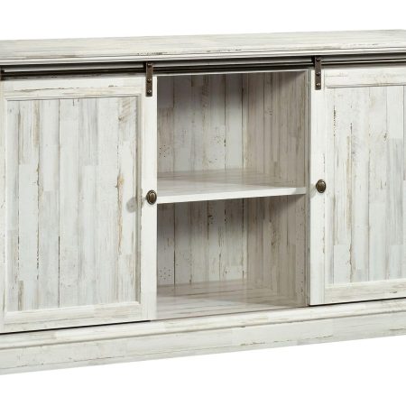 Sauder Barrister Lane 2-Door TV Stand & Media Storage Console Cabinet, White Plank Finish