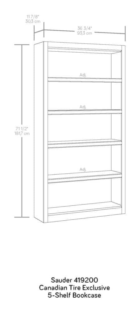 Sauder County Line 5-Tier Adjustable Shelf Bookcase/Bookshelf, Salt Oak Finish