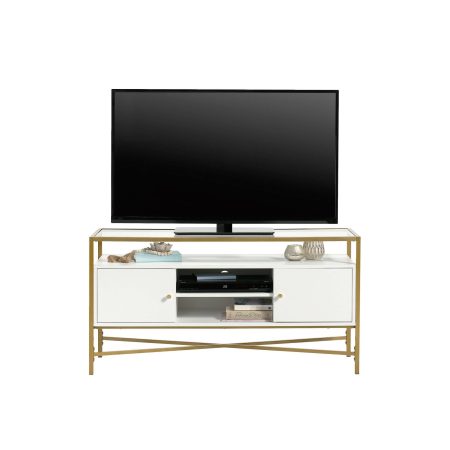 Sauder Harper Heights Tempered Glass Top TV Stand with Storage, White