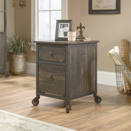 Sauder Steel Pedestal River File Cabinet with Drawers, Carbon Oak