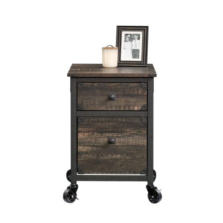 Sauder Steel Pedestal River File Cabinet with Drawers, Carbon Oak