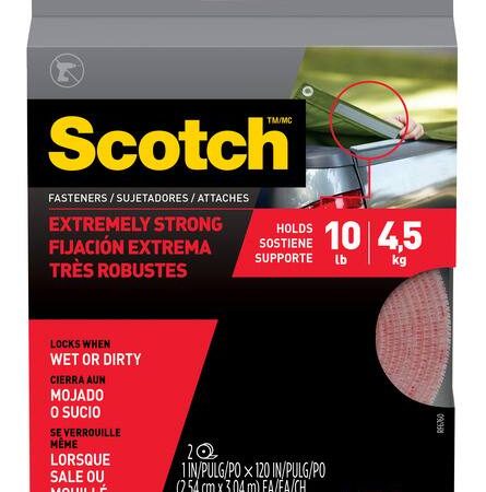 Scotch Heavy Duty UV Resistant Extreme Fasteners, Clear, 10-lbs, 1-in x 10-ft, 2-pk