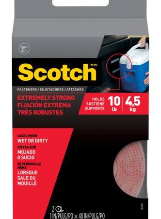 Scotch UV Resistant Extreme Fasteners, Clear, 10-lbs, 1-in x 4-ft, 2-pk