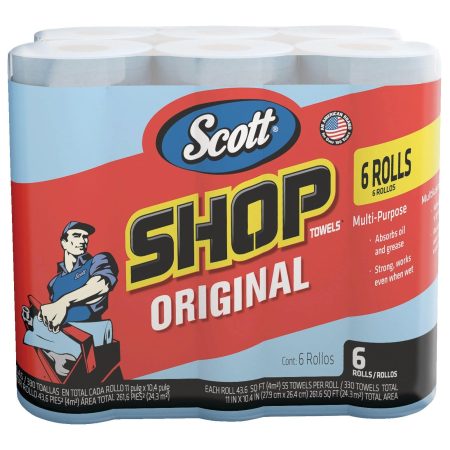 Scott Shop Paper Towel Rolls, Multi-Purpose, Blue, 6-pk