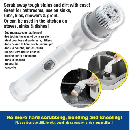 As Seen on TV Scrubtastic Max Powerful Handheld Scrubber with 2 Brush Heads, Compact, White