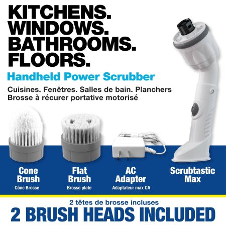 As Seen on TV Scrubtastic Max Powerful Handheld Scrubber with 2 Brush Heads, Compact, White