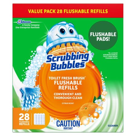 Scrubbing Bubbles Fresh Brush Toilet Cleaning Flushable Refills, Citrus Scent, 28-pk