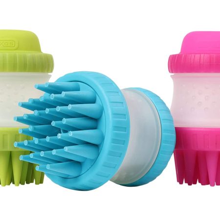 Dexas ScrubBuster™ Silicone Dog Washing Brush with Shampoo Resevoir, Dishwasher Safe, Assorted Colours