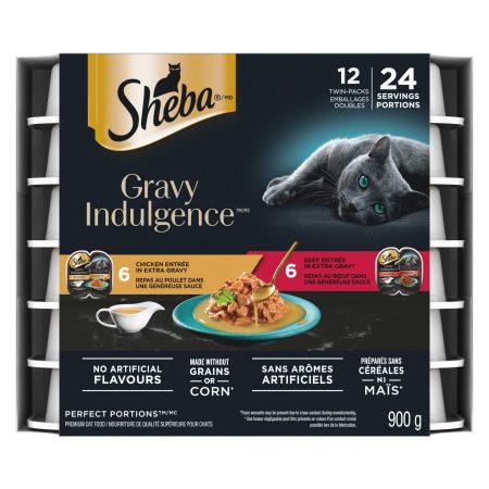 Sheba Perfect Portions Gravy Indulgence Cat Food, Chicken & Beef Flavours, 12-pk