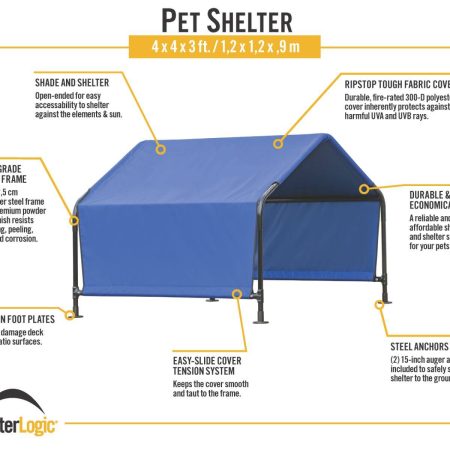 ShelterLogic Water-Proof Metal Frame Pet Shelter, Blue, 4 x 4 x 3-ft