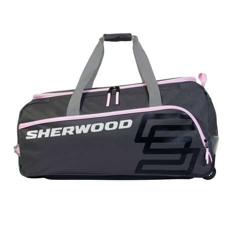 Sherwood Hockey Bag, Wheeled, Junior, Grey/Pink, 32-in