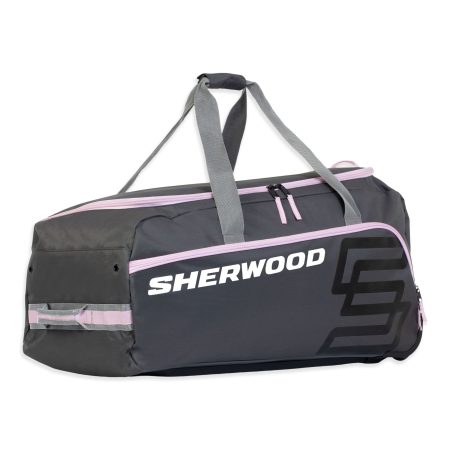 Sherwood Hockey Bag, Wheeled, Junior, Grey/Pink, 32-in