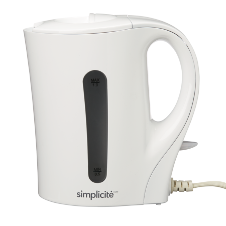 Simplicité Corded Electric Kettle w/ Auto Shut Off, White, 1-L