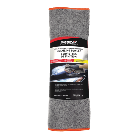 SIMONIZ Platinum Multi-Use Coral Fleece Detailing Towels, Grey, 8-pk